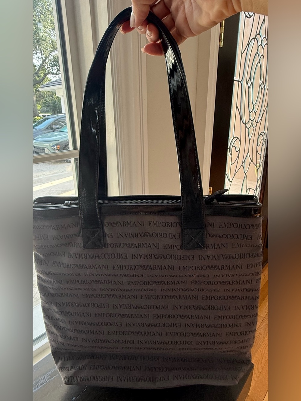 Authentic Emporio Armani Made in Italy Tote Bag Gray Monogram Logo Vintage